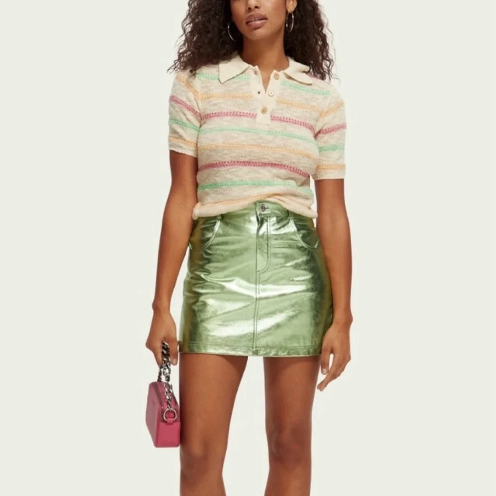 NWT Scotch & Soda Amsterdam 100% Sheep Leather Metallic Mini Skirt Fresh Mint XS